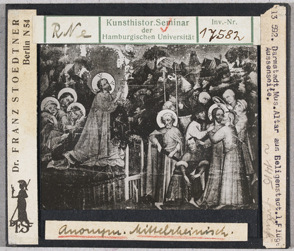 Vorschaubild Darmstadt, Museum:Mittelrheinischer Meister, Altar aus Seligenstadt, linker Flügel Außenseite (Stoedtner-Nr. 113592) 